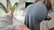 Step Mom caught Step Son with boner while cleaning and helped him cum on her big round ass