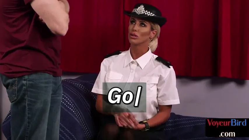 Caught in the Act: Police Lady Plays Tease with a Wanker in Cowgirl Style