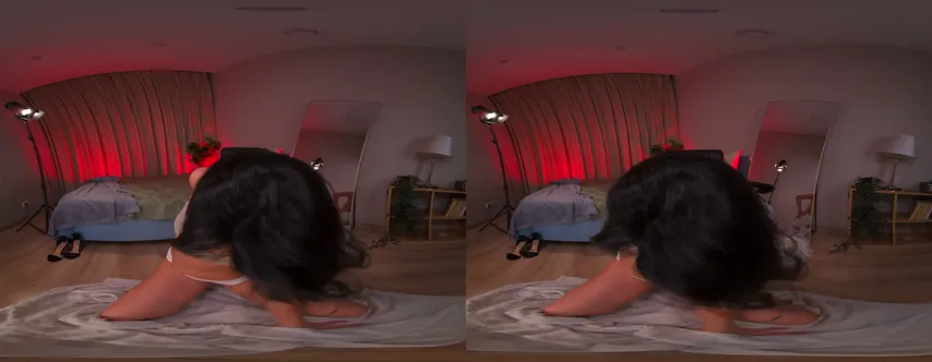 Virtual Seduction: Brunette Beauty Strips in Immersive VR Experience