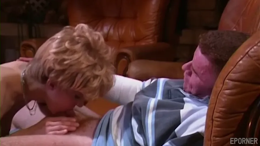 Blonde Bombshell Takes Charge: Sucking and Riding on the Leather Couch